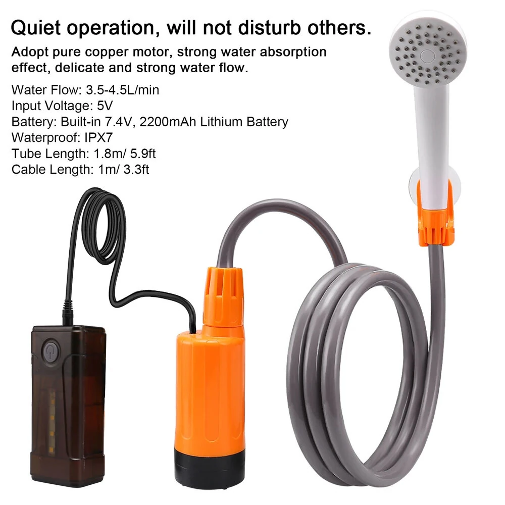 (image for) IPRee 3.5-4.5L/min Outdoor Camping Shower Portable Electric Shower Pump IPX7 with LED Light for Camping Backpacking Beach Pet Watering